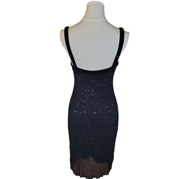 Ralph Lauren Vintage Black Sequin Netted Strappy Cocktail Party Dress Size Small - Picture 2 of 11